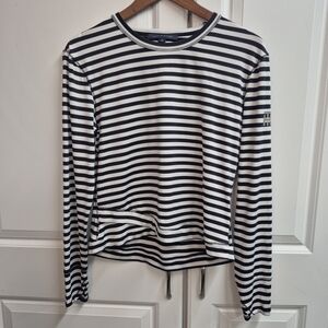 Tommy Hilfiger Rash Guard Women's M Navy and White Striped Long Sleeve Swim Top